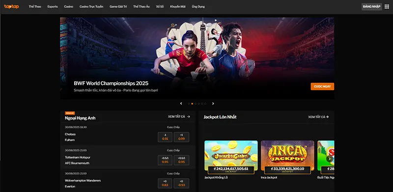 Giao diện trang chủ chính thức taptap sau khi rebrand từ 188BET